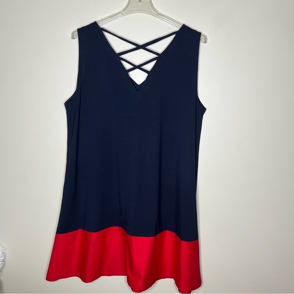 LOFT Dresses & Skirts - NWT LOFT Plus Shift Navy/Red Sleeveless V Neck Cross Straps Back Dress SZ 20/22